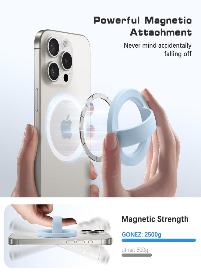 GONEZ قبضة هاتف مغناطيسية GONEZ متوافقة مع MagSafe، حامل حلقة سيليكون مريح، حلقة إصبع مرنة لظهر الهاتف لهواتف iPhone 16/15/14/13/12، زرقاء - Image 2
