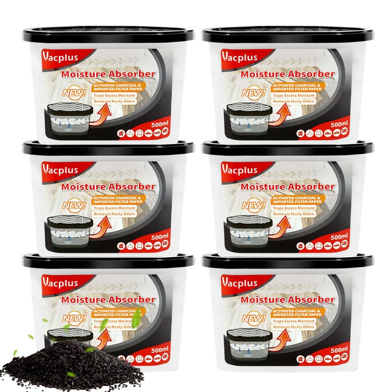 Vacplus Moisture Absorbers 6 pack 105Oz Portable Humidity Absorber Boxes for Your Bathroom Closet  Car Dehumidifier with Activated Carbonfor Black