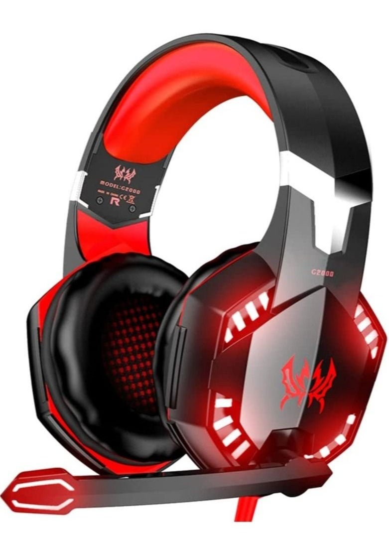 Generic - G2000 Gaming Headset, Surround Stereo Gaming Headphones with Noise Cancelling Mic, LED Light & Soft Memory Earmuffs, Works with Xbox One, PS4, Nintendo Switch, PC Mac Computer Games - Red - Image 1