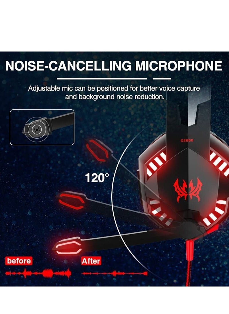 Generic - G2000 Gaming Headset, Surround Stereo Gaming Headphones with Noise Cancelling Mic, LED Light & Soft Memory Earmuffs, Works with Xbox One, PS4, Nintendo Switch, PC Mac Computer Games - Red - Image 1
