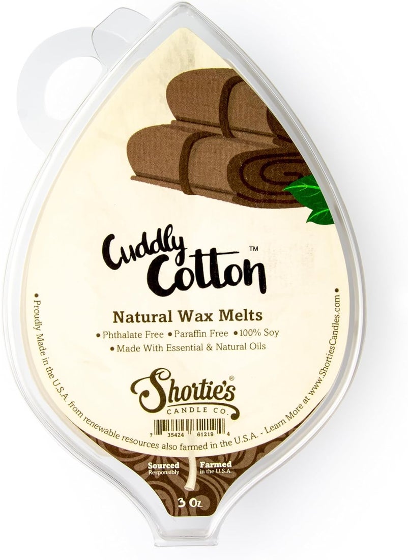 Shortie's Candle Company Shortie's Candle Company Cuddly Cotton Natural Soy Wax Melts - 1 Highly Scented 3 Oz. Bar - Made with 100% Soy and Essential Fragrance Oils - Phthalate & Paraffin Free, Vegan, Non-Toxic 