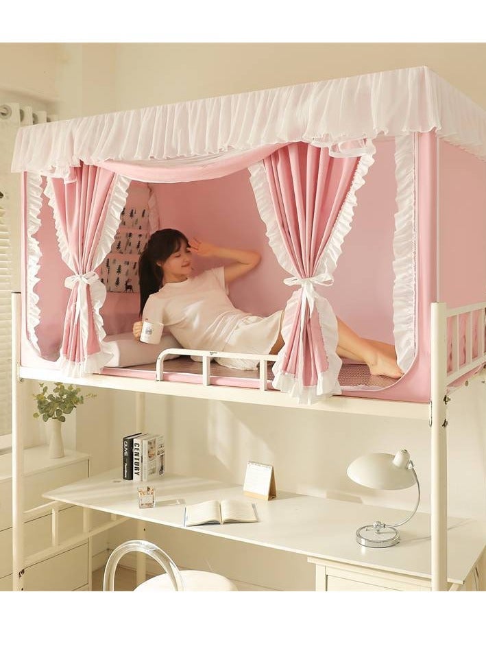 Bluejw Bed Canopy Tents Curtain Blackout Single Bed Tent Student Shading Cloth Canopy Dormitory Mosquito Net Sleep Privacy Protection with Frame for Children Bedroom Pink - Image 2