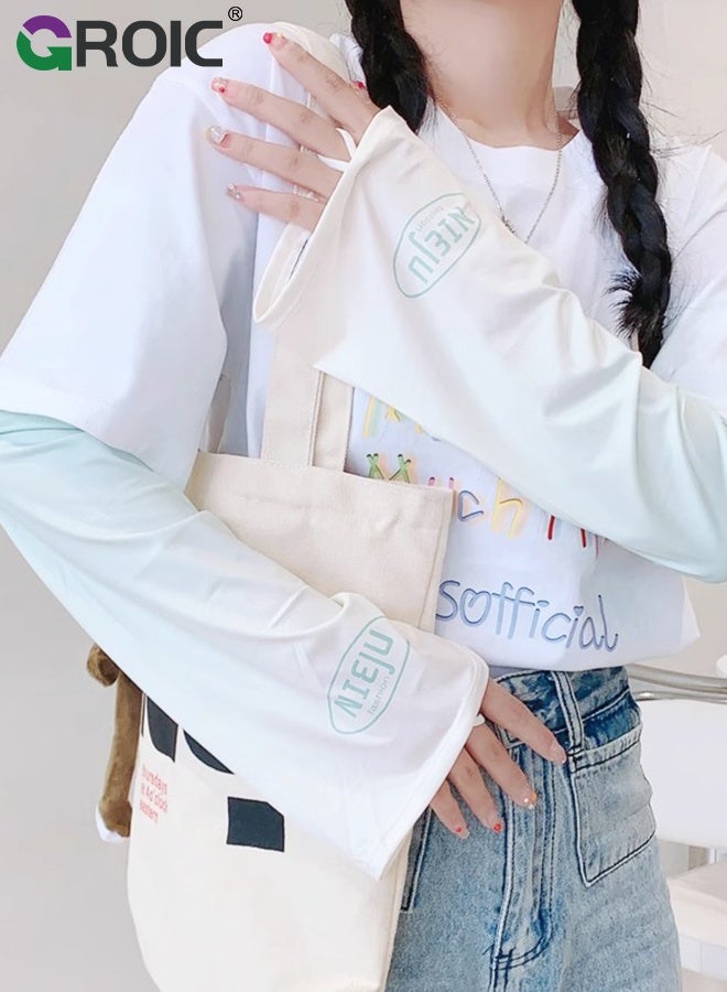 GROIC 2 Pairs Gradient Wide Arm Ice Sleeves, Women's Summer Sun Protection Arm Sleeves, Large Size Ice Sleeve Gloves Gradient Color Anti-sunburn Loose Arm Sleeves for Driving, Travel & Outdoor - Image 3