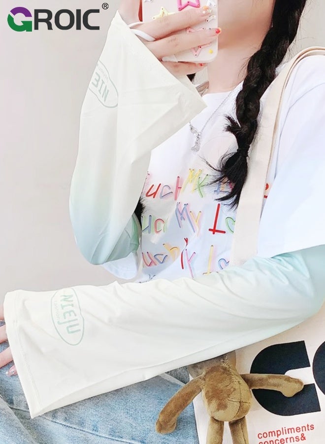 GROIC 2 Pairs Gradient Wide Arm Ice Sleeves, Women's Summer Sun Protection Arm Sleeves, Large Size Ice Sleeve Gloves Gradient Color Anti-sunburn Loose Arm Sleeves for Driving, Travel & Outdoor - Image 4