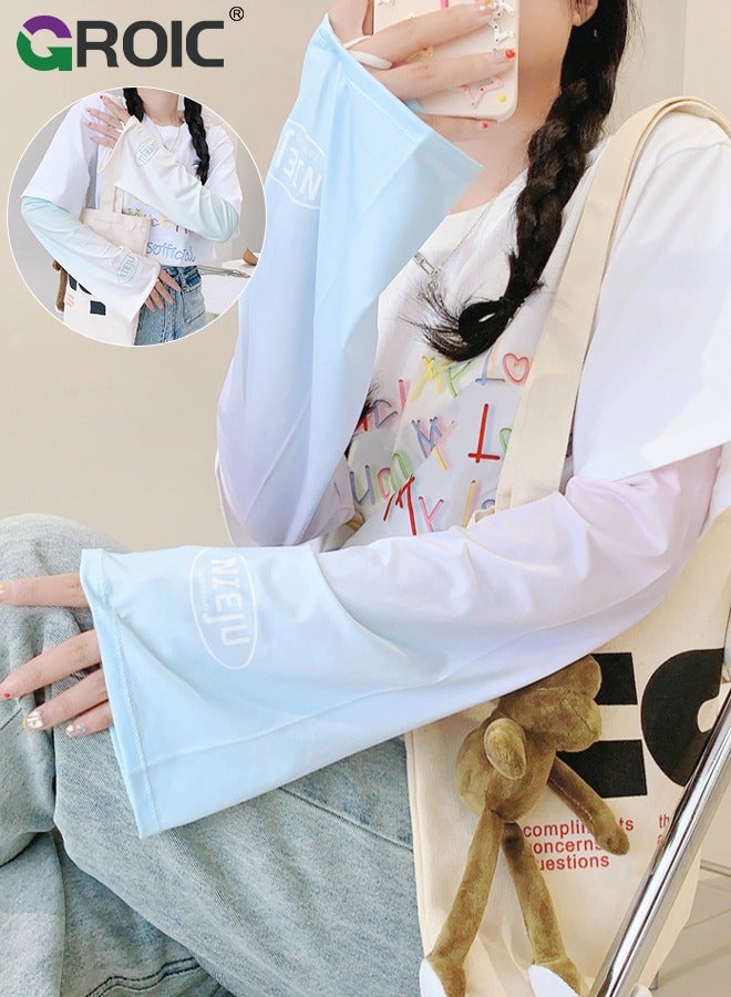 GROIC 2 Pairs Gradient Wide Arm Ice Sleeves, Women's Summer Sun Protection Arm Sleeves, Large Size Ice Sleeve Gloves Gradient Color Anti-sunburn Loose Arm Sleeves for Driving, Travel & Outdoor - Image 1