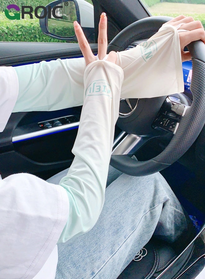 GROIC 2 Pairs Gradient Wide Arm Ice Sleeves, Women's Summer Sun Protection Arm Sleeves, Large Size Ice Sleeve Gloves Gradient Color Anti-sunburn Loose Arm Sleeves for Driving, Travel & Outdoor - Image 5