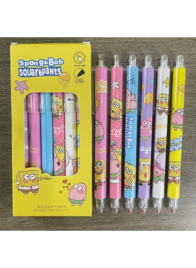 سبونج بوب سكوير بانتس 6 أقلام حبر جاف من SpongeBob الكرتونية ، قلم حبر جل أنيمي أسود 0.5 مم ، مجموعة لوازم مدرسية مكتبية لطيفة للأطفال والفتيات والطلاب