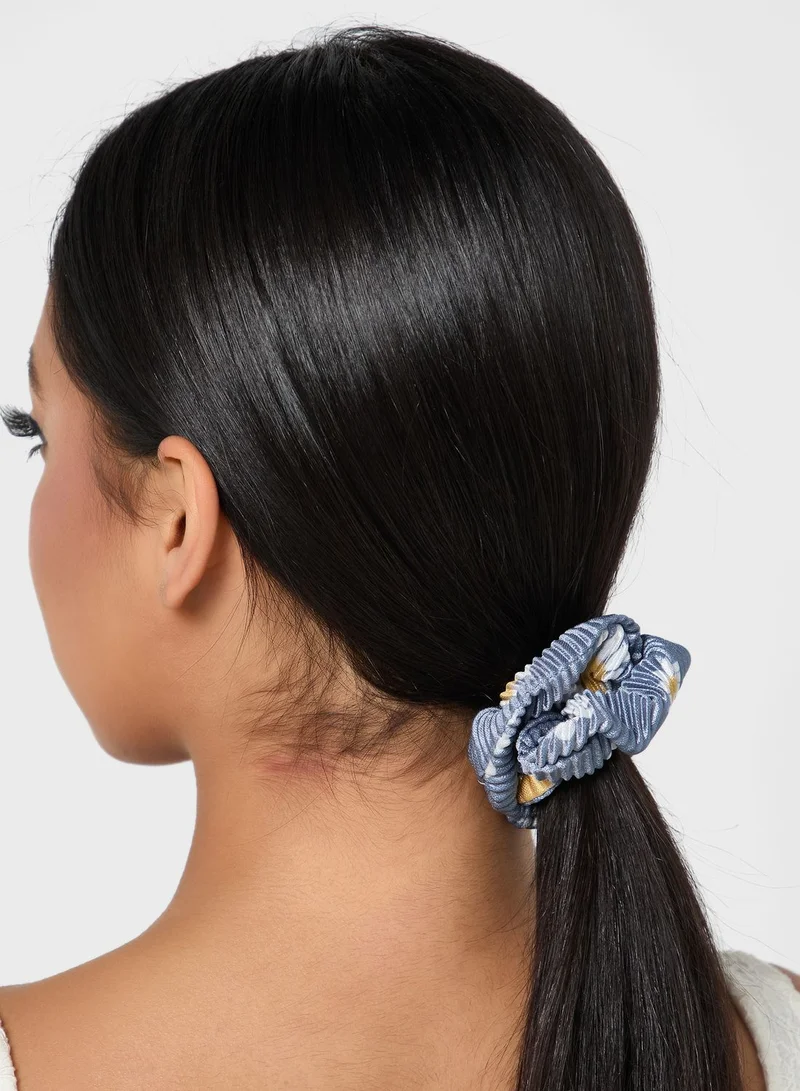 Ginger Daisy Print  Crinkle Scrunchie Hair Tie