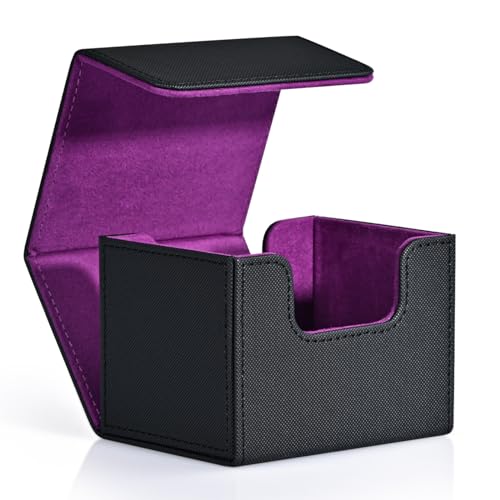 ZLCA Card Deck Box for Trading Cards MTG Commander Deck Box Holds 120 Single Sleeved Leather Magnetic Card Storage Case Fits for TCG CCG Magic Black Purple - Image 1
