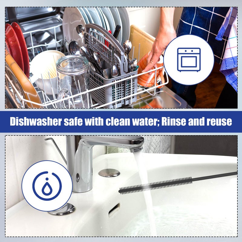 XIHIRCD 2pcs Silicone Straw Brushes, 6mm+8mm Reusable Hanging Straw Cleaner Brush Extra Long Straw Cleaning Brush Bendable Crevice Brush Pipe Cleaners for Glass Metal Straw (Gray) - Image 5