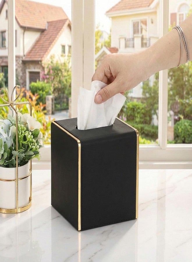Sumnacon Square Tissue Box Cover, Stylish Cube Tissue Box Holder with Magnetic Bottom, Decorative PU Tissue Box Organizer for Vanity Toilet Tank Dresser Nightstand Table Countertop Office Car, Black - Image 2