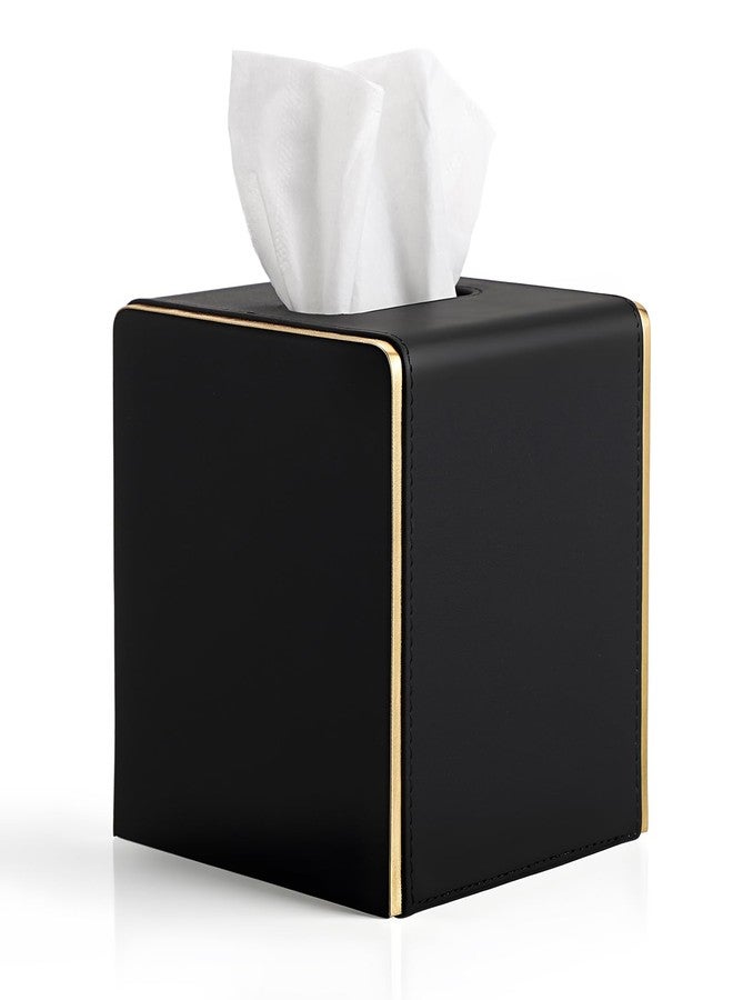 Sumnacon Square Tissue Box Cover, Stylish Cube Tissue Box Holder with Magnetic Bottom, Decorative PU Tissue Box Organizer for Vanity Toilet Tank Dresser Nightstand Table Countertop Office Car, Black - Image 1