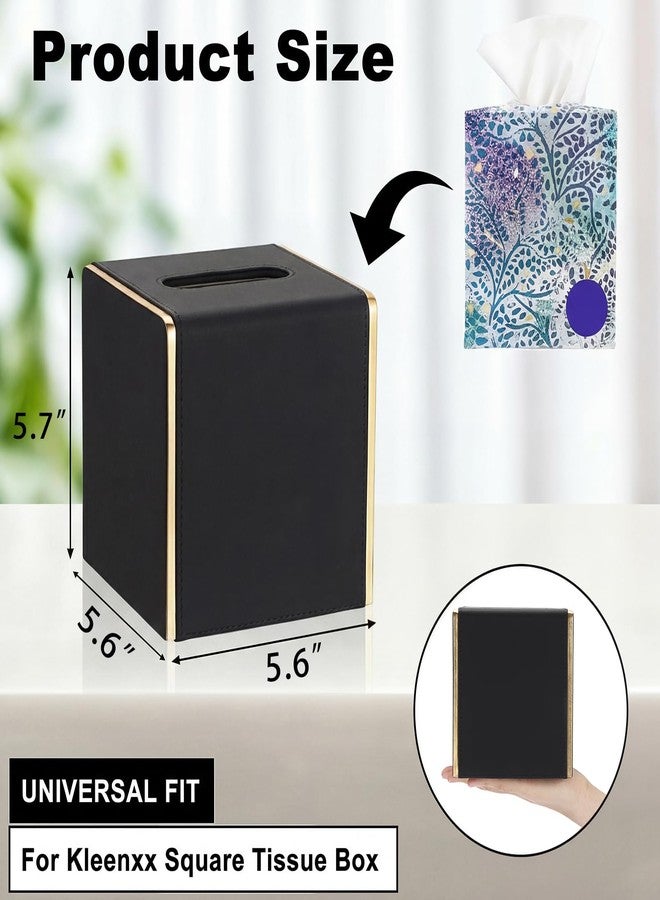 Sumnacon Square Tissue Box Cover, Stylish Cube Tissue Box Holder with Magnetic Bottom, Decorative PU Tissue Box Organizer for Vanity Toilet Tank Dresser Nightstand Table Countertop Office Car, Black - Image 3