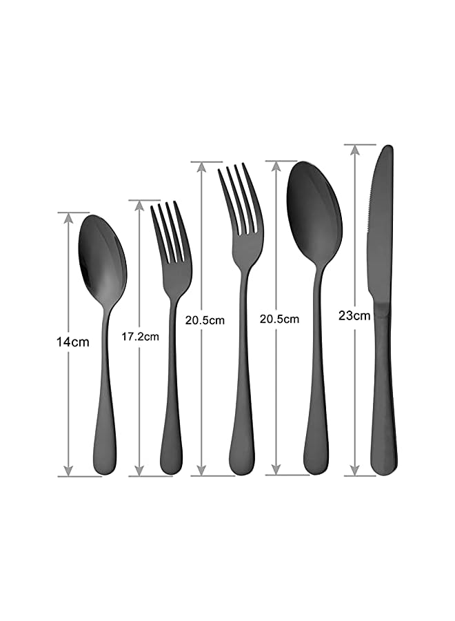 S-TOP Black Silverware Set,20 Piece Stainless Steel Flatware Cutlery Set for 4, Mirror Finish, Dishwasher Safe - Image 4