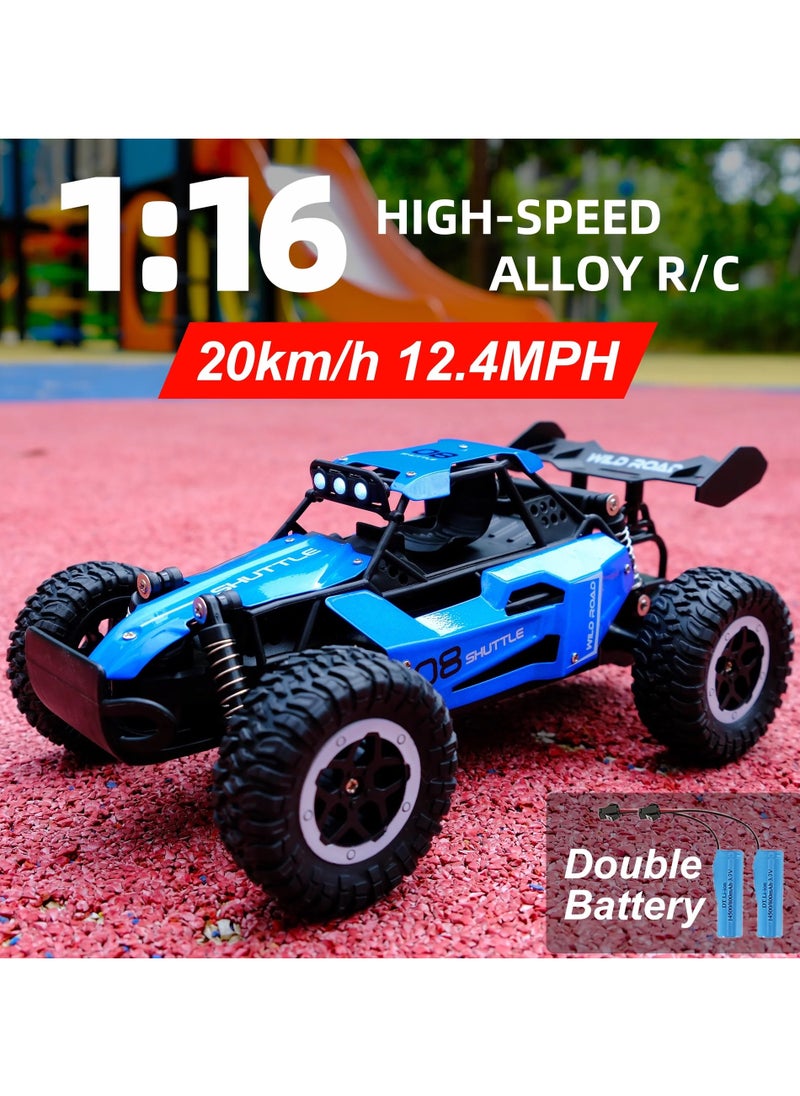 OVYA - RC -2.4GHz  Remote Control Car 1:16 Alloy High-Speed 20KM/H Big Foot Off Road Racing Buggy With 2Battry for Kids/Boys/Girls Birthday Gift (Blue) - Image 1