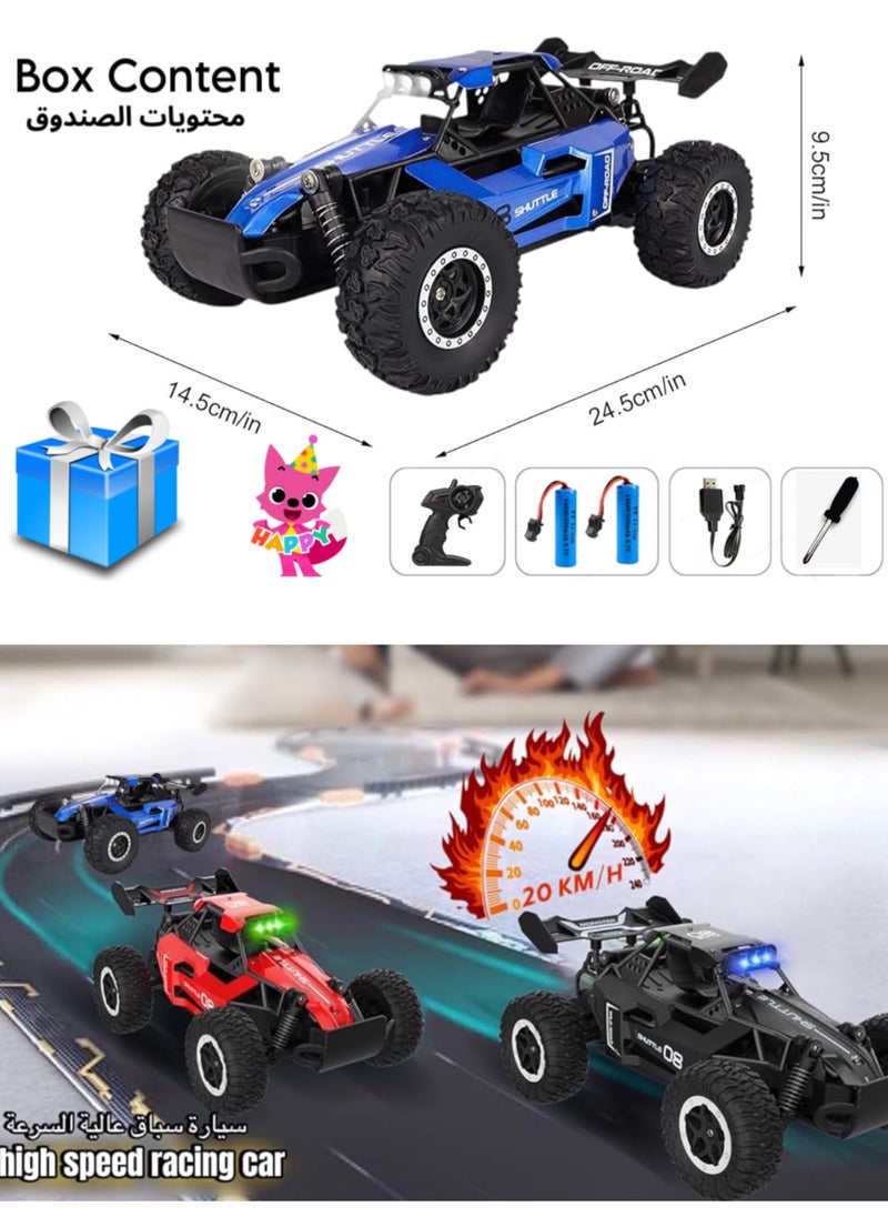 OVYA - RC -2.4GHz  Remote Control Car 1:16 Alloy High-Speed 20KM/H Big Foot Off Road Racing Buggy With 2Battry for Kids/Boys/Girls Birthday Gift (Blue) - Image 1
