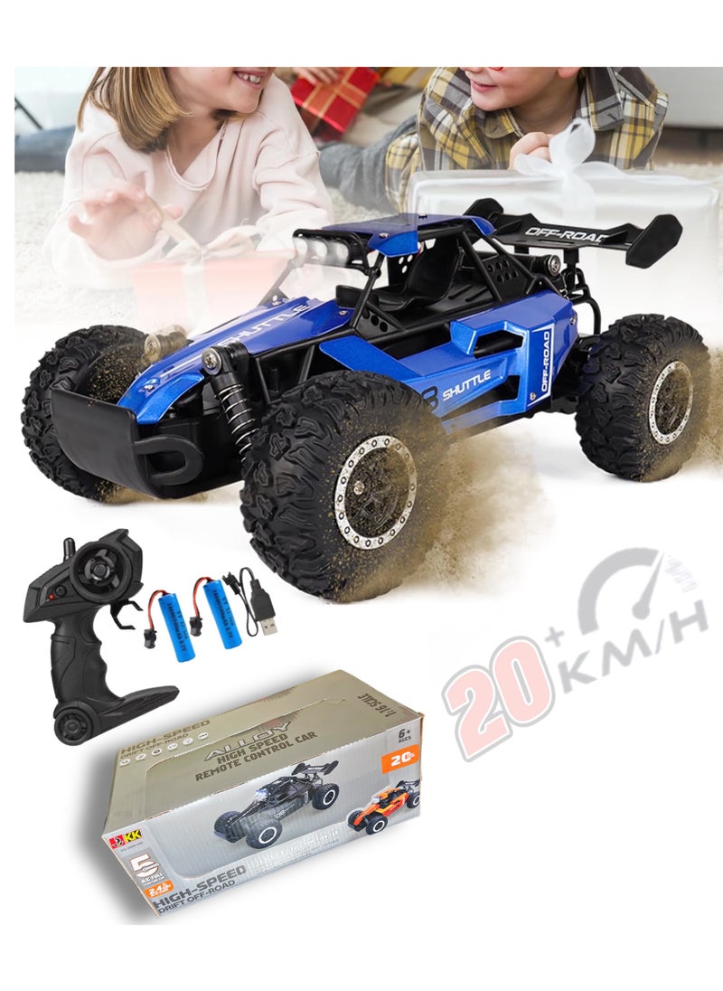 OVYA - RC -2.4GHz  Remote Control Car 1:16 Alloy High-Speed 20KM/H Big Foot Off Road Racing Buggy With 2Battry for Kids/Boys/Girls Birthday Gift (Blue) - Image 1