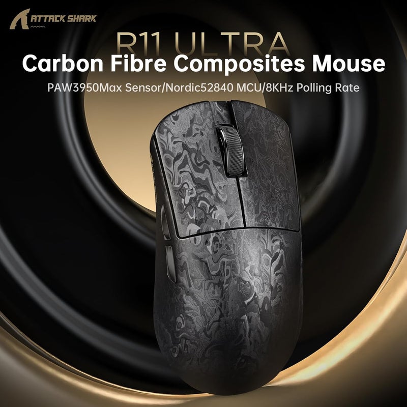 MAMBASNAKE x ATTACK SHARK R11ULTRA Carbon Fiber Wireless Gaming Mouse, 8000Hz, 49g SUPERLIGHT, 42000DPI, PAW3950MAX Sensor, Nordic 52840 Chip, Nano-Metal Ice Coating, 20000 FPS, BT/2.4G/USB-C Mice - Image 4
