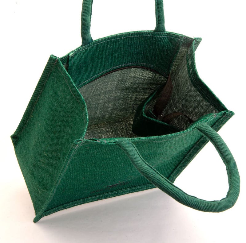 hb+ H&B Jute Lunch Bag for Men, Women, Girls - Travel Handbag With Zip Bottle Holder - Solid Colors - Image 3