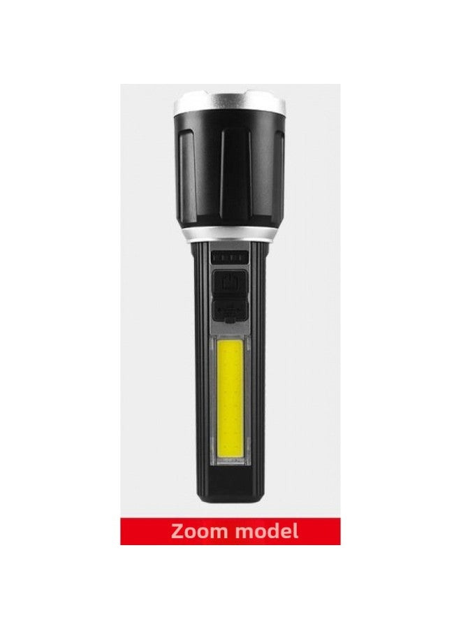 Loquat Outdoor Portable Cob Side Light Flashlight Led Mini Household Rechargeable Zoom Flashlight Wholesale-Color:Zoom Silver - Image 1