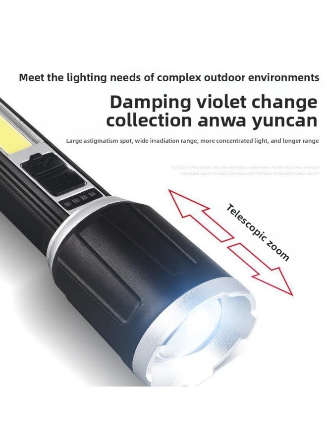 Loquat Outdoor Portable Cob Side Light Flashlight Led Mini Household Rechargeable Zoom Flashlight Wholesale-Color:Zoom Silver - Image 3