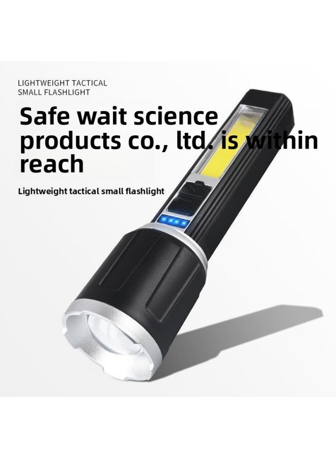 Loquat Outdoor Portable Cob Side Light Flashlight Led Mini Household Rechargeable Zoom Flashlight Wholesale-Color:Zoom Silver - Image 2