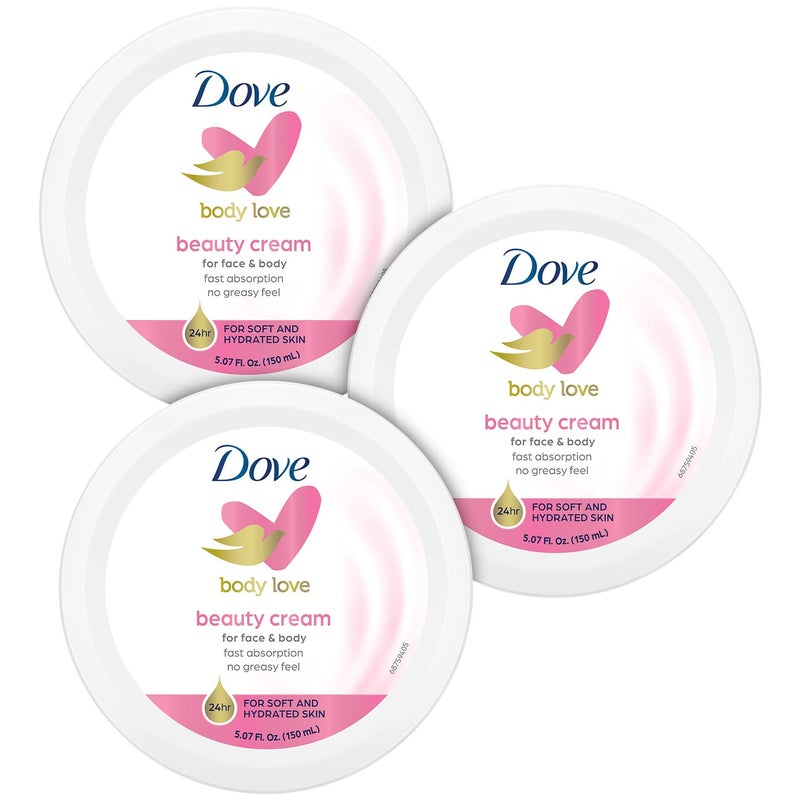 Dove Body Love Beauty Cream, Lightweight, Fast-Absorbing Face and Body Cream for Normal to Dry Skin, 24-Hour Moisture, Luxuriously Scented Face Cream, Hand & Body Lotion, 5.07 Fl Oz (Pack of 3) - Image 1
