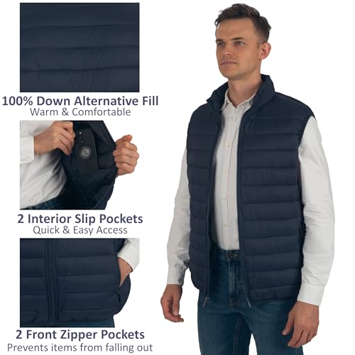 Alpine Swiss Clark Mens Puffer Vest Down Alternative Water Resistant Packable Outerwear Zip Up Pockets Warm Versatile Layer NVY Medium - Image 3