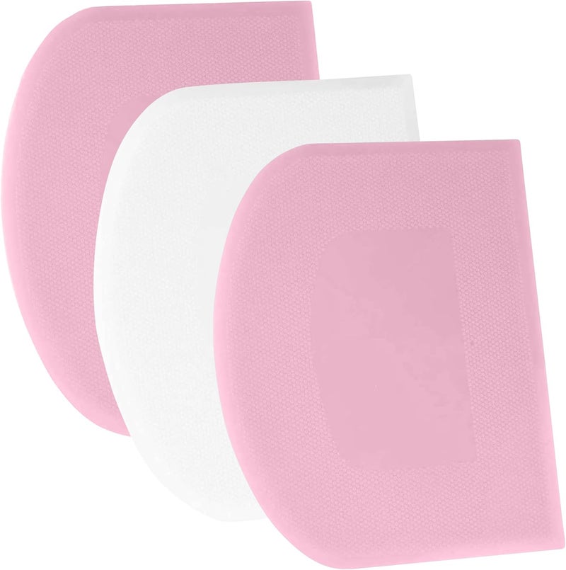 SURDOCA Dough Scraper Bench Scraper - 3P 8.3x5.5" Plastic Flexible Bowl Scraper, Sharp Edge & Angles Cake Scraper. Non-Slip Bakeware Decorating Tools Sculpting & Modeling Tools - Pink+White+Pink - Image 1