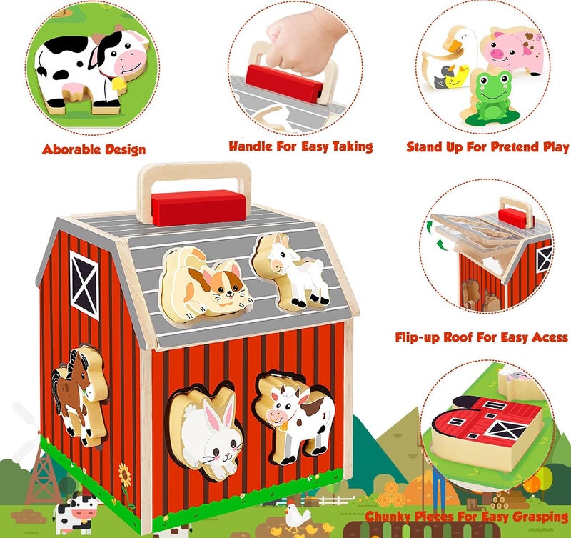 Moonmen Wooden Farm Toys for Toddlers 3 +Year Old Take Along Matching Sorting Barn Farm Animals Playset Preschool Learning Educational Toy for Kids Boys Girls (Style B) - Image 3