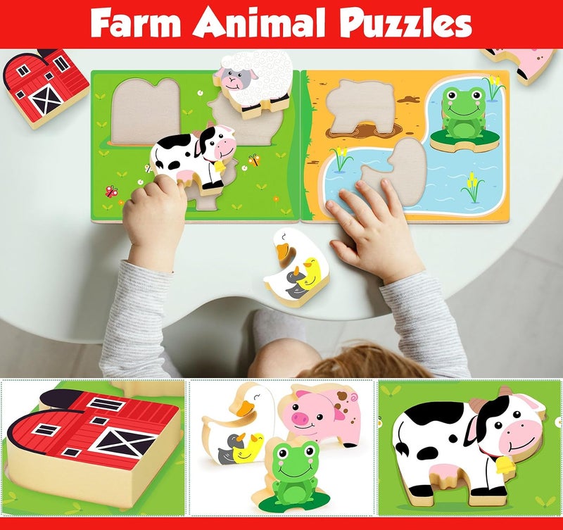 Moonmen Wooden Farm Toys for Toddlers 3 +Year Old Take Along Matching Sorting Barn Farm Animals Playset Preschool Learning Educational Toy for Kids Boys Girls (Style B) - Image 5