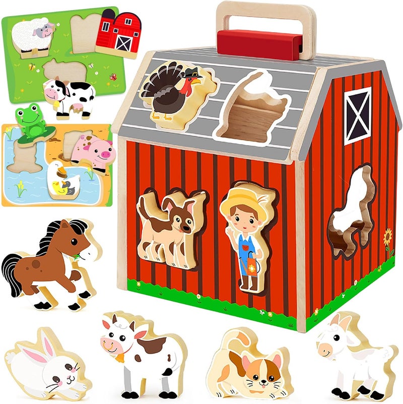 Moonmen Wooden Farm Toys for Toddlers 3 +Year Old Take Along Matching Sorting Barn Farm Animals Playset Preschool Learning Educational Toy for Kids Boys Girls (Style B) - Image 1