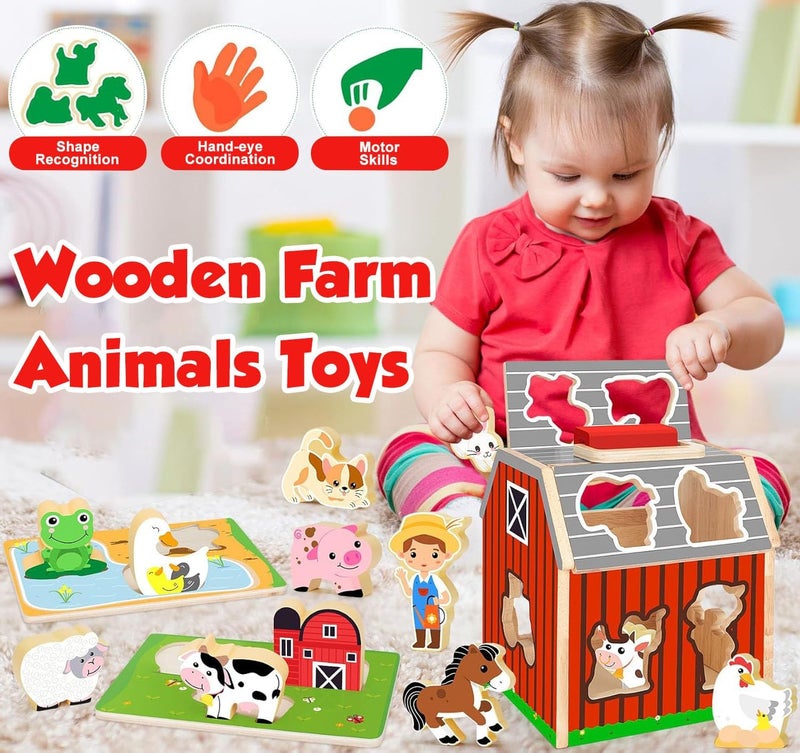 Moonmen Wooden Farm Toys for Toddlers 3 +Year Old Take Along Matching Sorting Barn Farm Animals Playset Preschool Learning Educational Toy for Kids Boys Girls (Style B) - Image 2