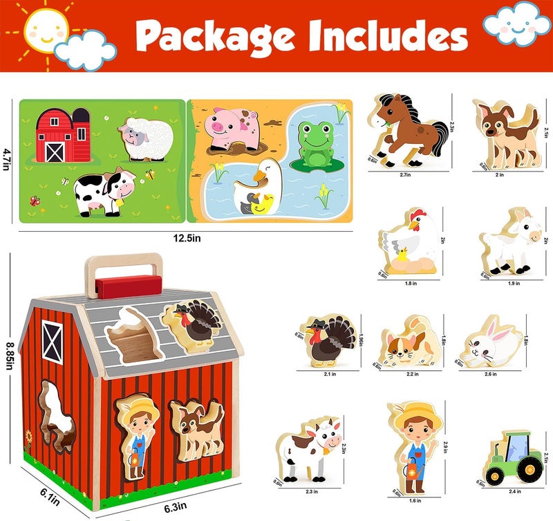 Moonmen Wooden Farm Toys for Toddlers 3 +Year Old Take Along Matching Sorting Barn Farm Animals Playset Preschool Learning Educational Toy for Kids Boys Girls (Style B) - Image 4