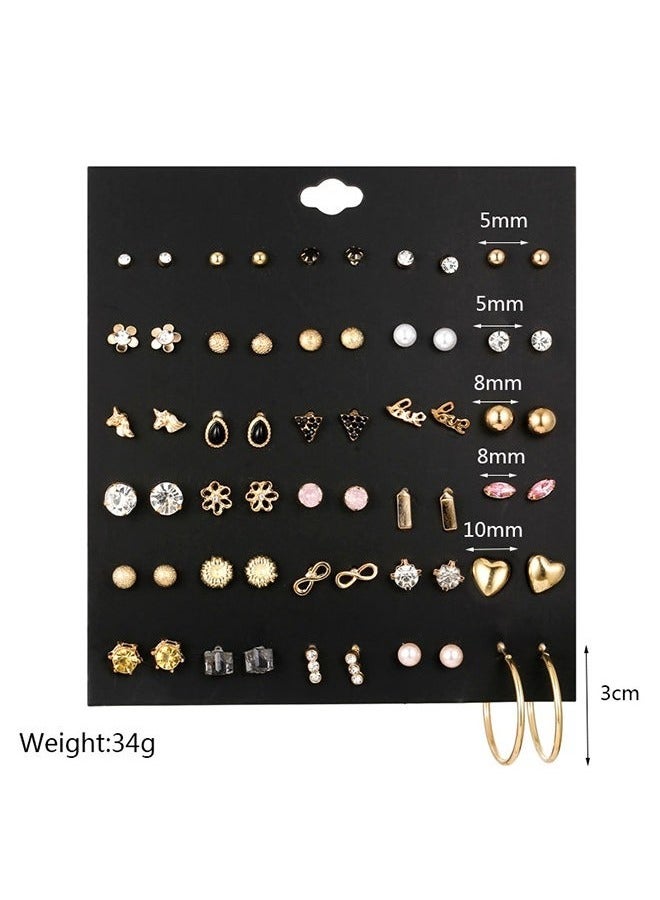 30 Pairs Assorted Stainless Steel Stud Earrings Hypoallergenic Flatback Earrings for Teens Girls Women-Pearls diamonds flowers unicorns hearts earrings - Image 2