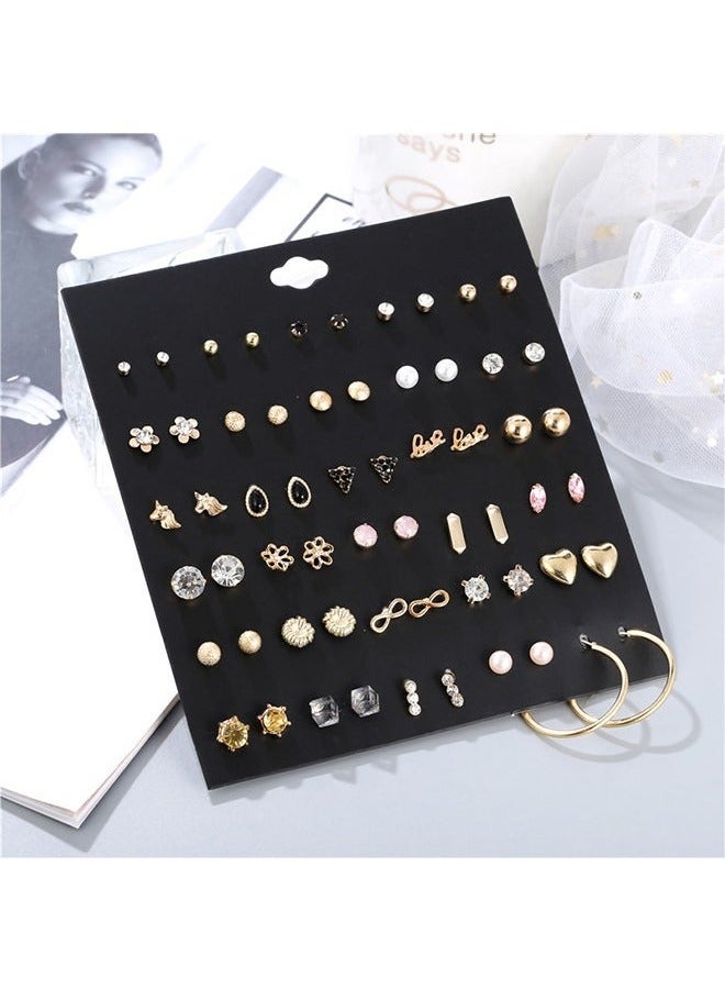 30 Pairs Assorted Stainless Steel Stud Earrings Hypoallergenic Flatback Earrings for Teens Girls Women-Pearls diamonds flowers unicorns hearts earrings - Image 4