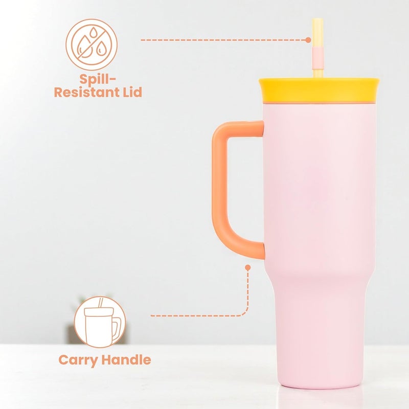 KELVEE 40oz Tumbler with Handle and Straw Lid, Reusable Vacuum Insulated Stainless Steel Water Bottle Leakproof Coffee Sipper Mug for Keeping Beverages Hot or Cold,Perfect for Travel (Blush) - Image 5
