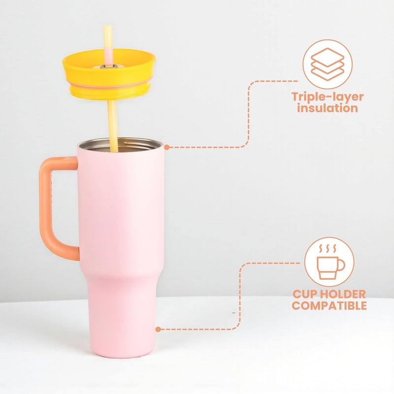KELVEE 40oz Tumbler with Handle and Straw Lid, Reusable Vacuum Insulated Stainless Steel Water Bottle Leakproof Coffee Sipper Mug for Keeping Beverages Hot or Cold,Perfect for Travel (Blush) - Image 2