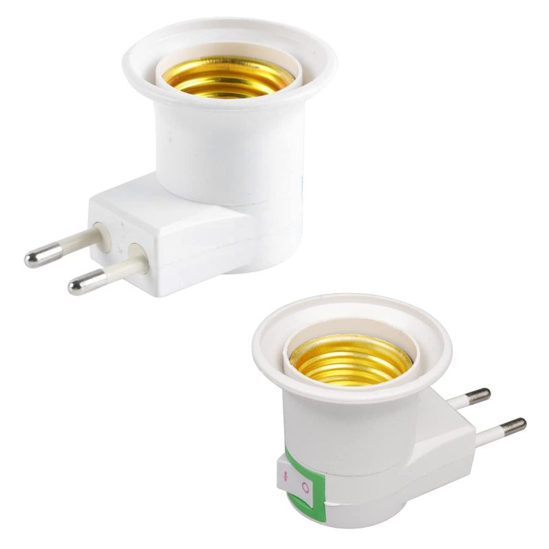 Light Socket To Plug Adapter E27 With Switch 2 Pin Converter Plug Bulb Holder Power Extension Socket Electrical Lamp Holder Socket Adapter Home Office Travel Use (2 Pcs) - Image 1