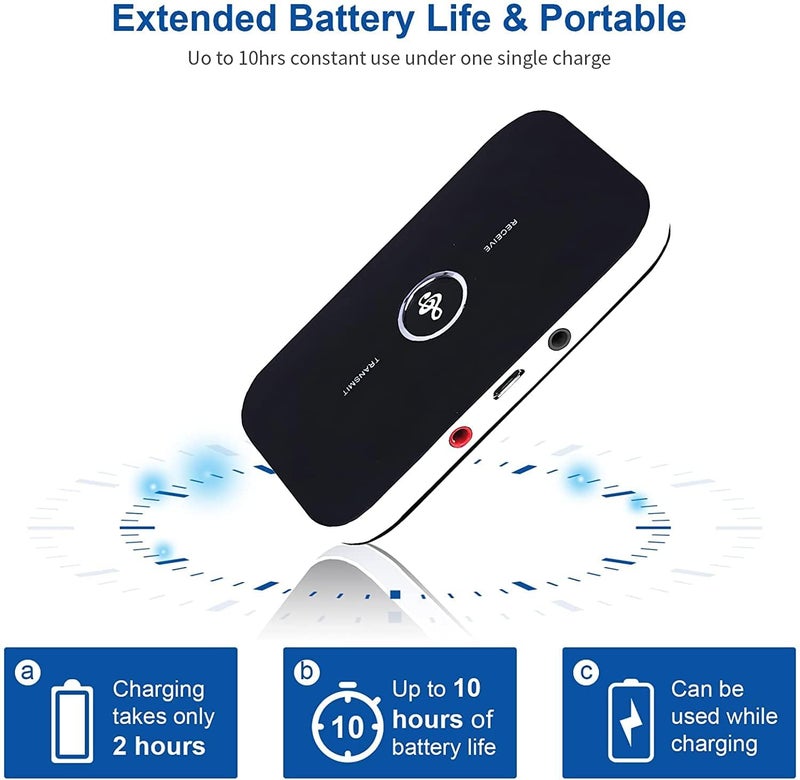 MICROWARE Bluetooth 5.0 Transmitter and Receiver, 2-in-1 Aux Wireless 3.5mm Adapter Wireless Audio Adapter for TV Audio Portable Wireless Receiver for Car/Home Stereo System - Image 5