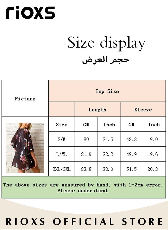 RIOXS - Women's Casual Floral Print Beach Cover Ups Short Sleeve Kimono Cardigan Loose Beach Swimsuit Dress - Image 1