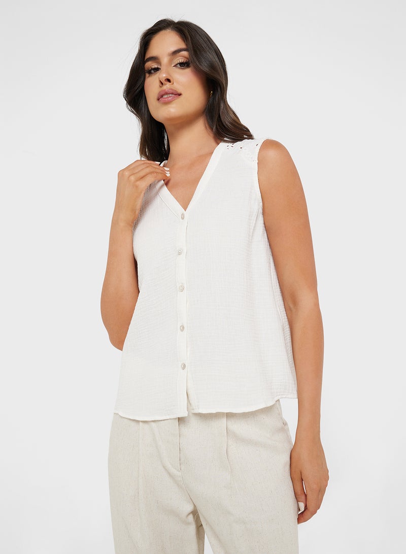 VERO MODA Button Down V-Neck Top  - Image 1