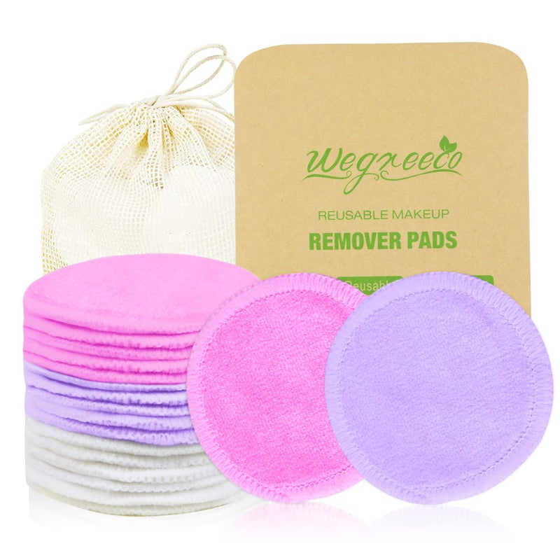 Wegreeco 16 Pack Wegreeco Bamboo Makeup Remover Pads with Laundry Bag - Chemical free, Reusable Soft Facial and Skin Care Wash Cloth Pads(Bamboo Velour, Bright Color) - Image 1