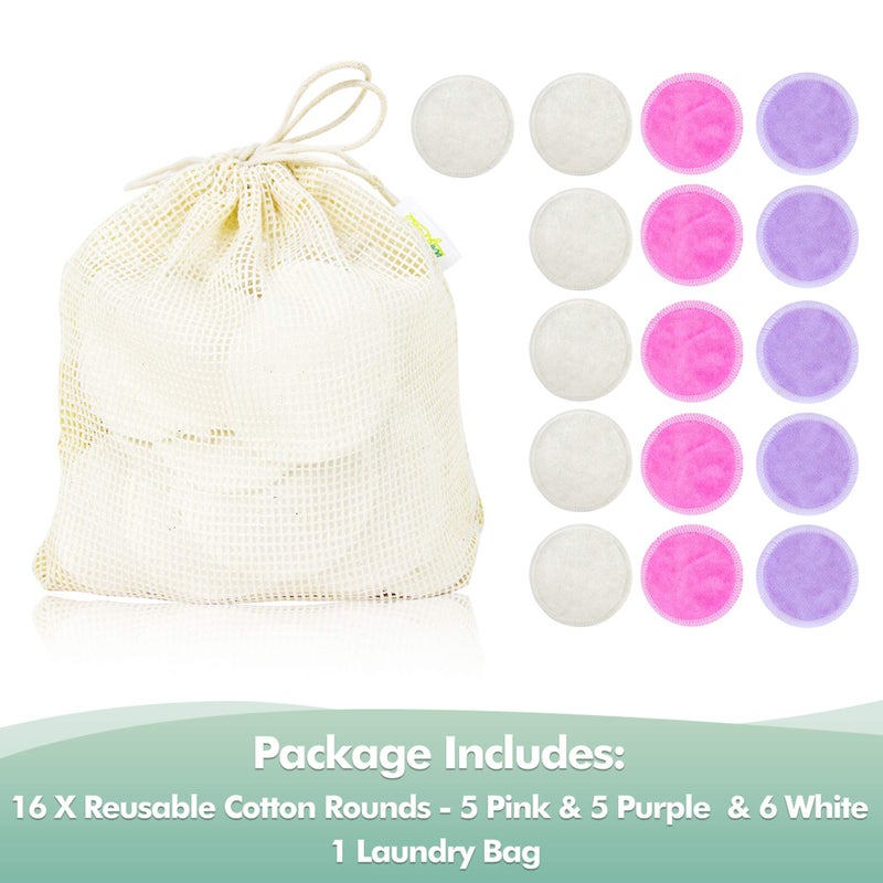 Wegreeco 16 Pack Wegreeco Bamboo Makeup Remover Pads with Laundry Bag - Chemical free, Reusable Soft Facial and Skin Care Wash Cloth Pads(Bamboo Velour, Bright Color) - Image 2