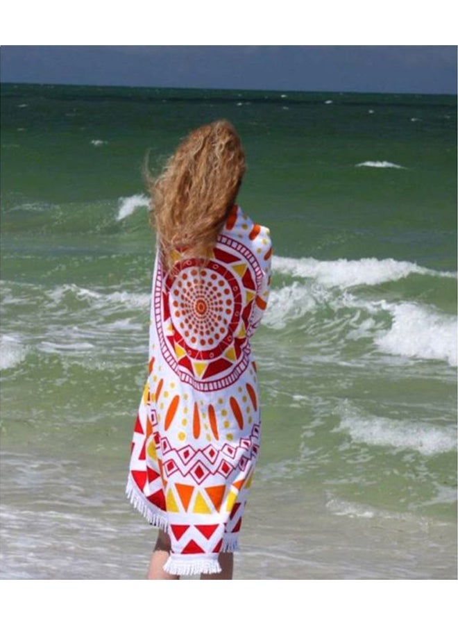 NIBEMINENT Geometric Printed Beach Towel Red/White/Yellow - Image 3