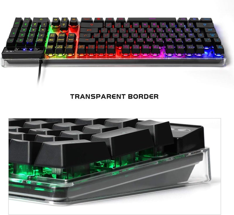 مايجغي مجموعة لوحة مفاتيح وفأرة للألعاب، لوحة مفاتيح K1 مضيئة بالأضواء الLED RGB مع كابل، مع 104 أزرار للكمبيوتر أو الجهاز اللوحي (لون أسود) - Image 5