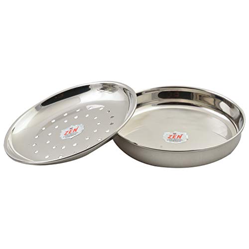 JAIN Stainless Steel 2in1 Thatte Idly Stand | Dhokla Holder & Idiappam Stand - 6 Plates Thatte Idli Plate with Stand & Momos Steamer Stand (3 Thattu Idly Plates, 3 Idiappam Plates, 1 Stand) - Image 2