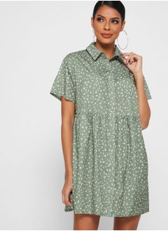 Missguided Button Detail Printed Mini Shirt Dress  - Image 1