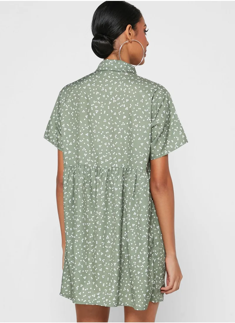 Missguided Button Detail Printed Mini Shirt Dress