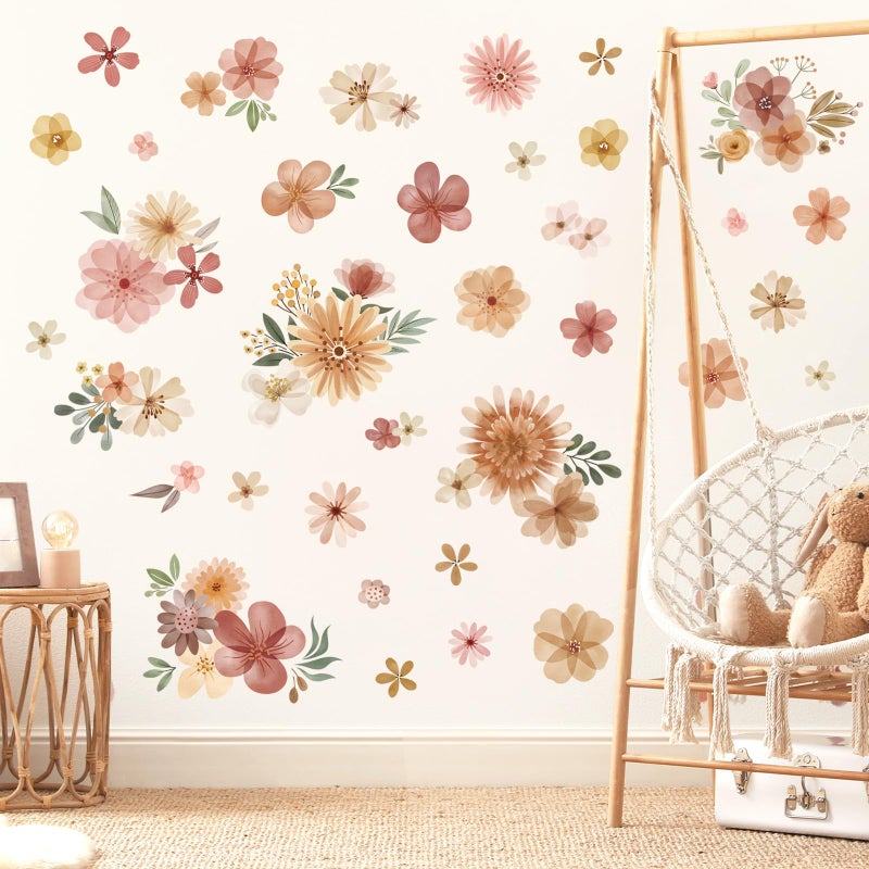 decalmile Boho Daisy Flower Wall Decals Bohemian Retro Watercolor Floral Wall Stickers Baby Nursery Girls Bedroom Living Room Wall Decor - Image 1
